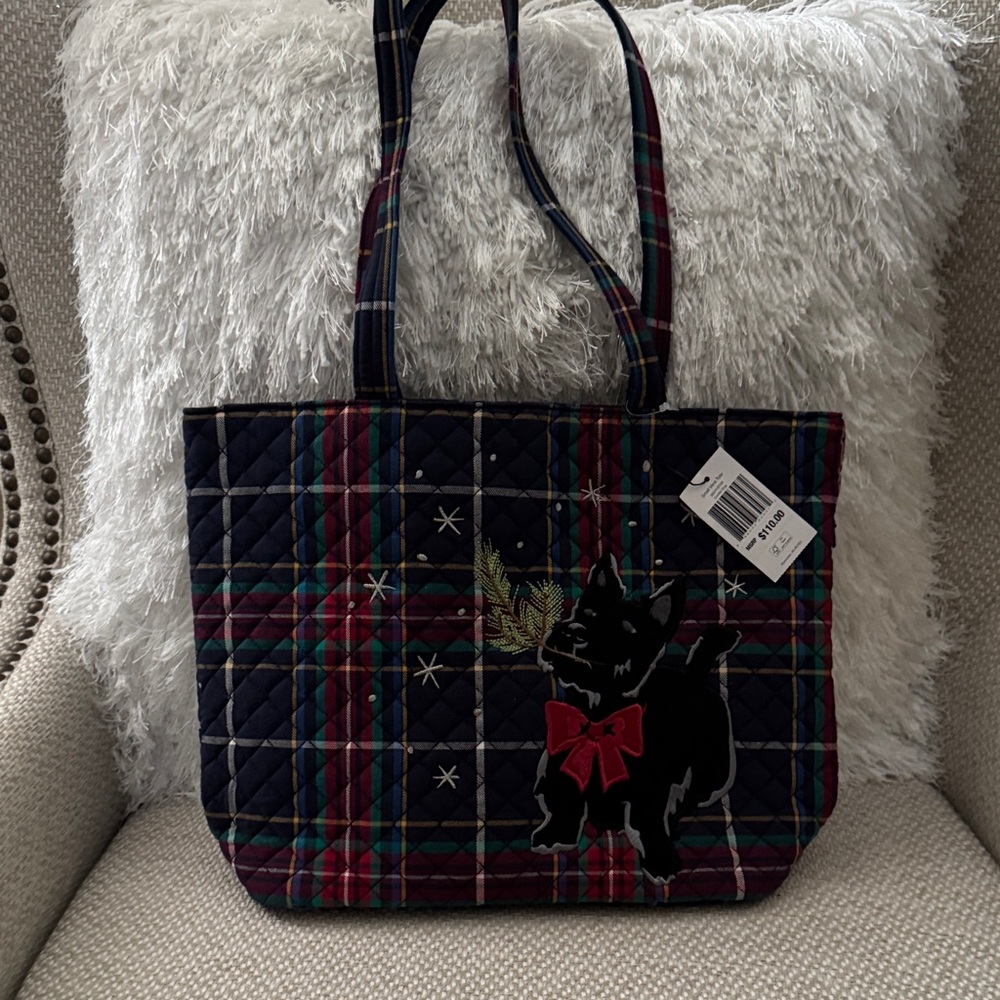 Plaid Tote Bag with Dog Design